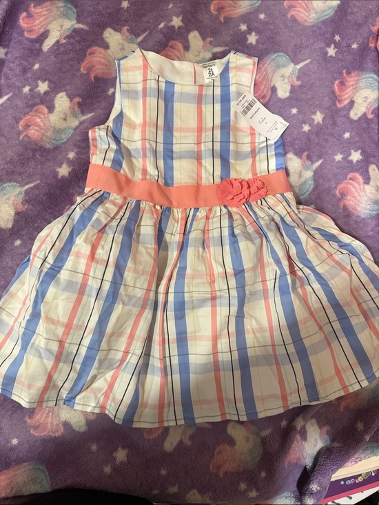 Carter's Other - Girls' Plaid Cotton Dress with Coral Waist - Brand: (not visible)